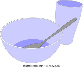 vector image of bowl, spoon, and glass