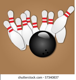 Vector image of a bowling ball striking pins