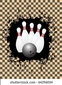 Vector image of a bowling ball striking pins