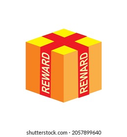 vector image of a box wrapped in a ribbon with reward writing can be used for reward symbols on social media, marketplaces, online shops, web icons, etc.