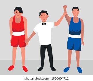 
vector image of boxers and judge announcing winner