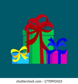 Vector image of boxes with gifts. Multi-colored packaging with surprises.