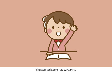 vector image of a boy in classes raising his hand in Japanese minimalist style. Ideal to be used as wallpaper, invitation card, poster and others.