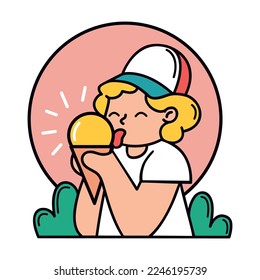 Vector image of a boy eating ice cream.