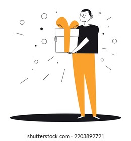 Vector image of a boy holding a gift.