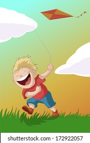 Vector image of the boy with the kite