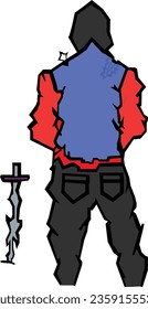 vector image boy looking back side and buried his sword under ground and some part of clothes are tore because he is a demon slayer and kill demons with his sword demon dagger  svg