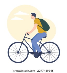 Vector image of a boy riding a bicycle.