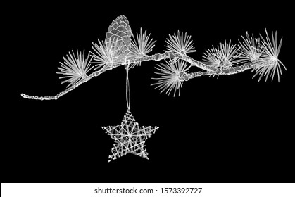 vector image of a branch with a cone and a star