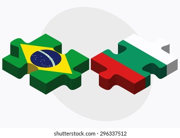 Vector Image - Brazil and Bulgaria Flags in puzzle  isolated on white background