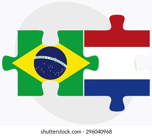 Vector Image - Brazil and Netherlands Flags in puzzle isolated on white background
