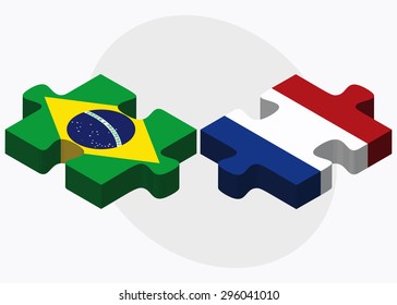 Vector Image - Brazil and Netherlands Flags in puzzle isolated on white background