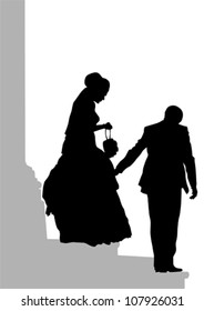 Vector image of bride and groom on stairs