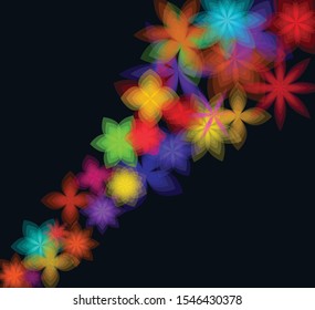 Vector image of bright colored flowers on dark background for design