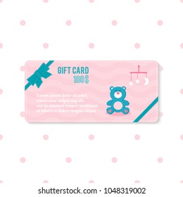 Vector image. Bright Gift Card with text and children's elements for design. Birthday present baby.