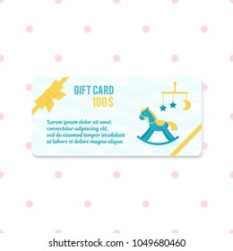 Vector image. Bright Gift Card with text and children's elements for design. Birthday present baby.