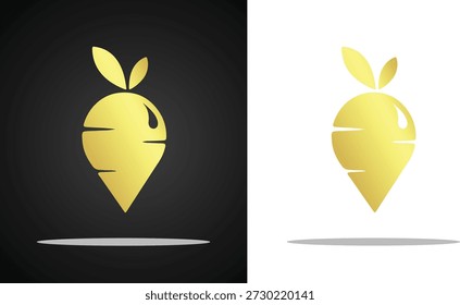 Imagen de Vector de un logotipo de zanahoria de oro brillante con un fondo transparente, blanco y negro, para logotipo, marca, diseño y muchos otros propósitos.