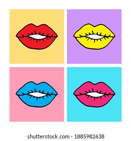 Vector image with bright lips. Freehand drawing style.