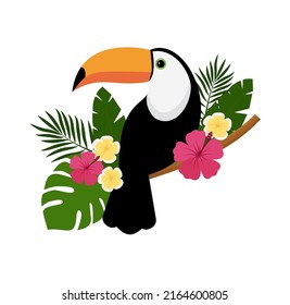 Vector image of a bright tropical Toucan bird on a white background. Colorful icon of tropical nature. Eps 10