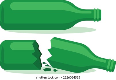 Vector Image Of Broken Glass Bottle, Isolated On Transparent Background.