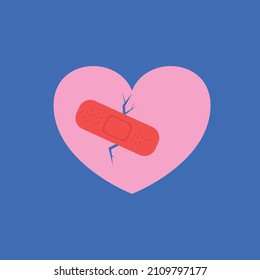 Vector image with a broken heart and a Band-Aid. An idea for postcards, invitations and valentines