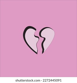 Imagen vectorial de un corazón roto en el estilo de corte de papel. Rechazó sentimientos y amor sin reciprocidad. Postal con corazón de fondo rosado.
