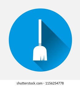 Vector image  broom. Vector illustrationon mop on blue background. Flat image broom icon with long shadow. Layers grouped for easy editing illustration. For your design.