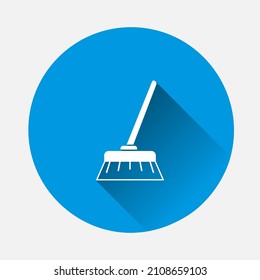 Vector image of a broom. Mop icon on blue background. Flat image with long shadow.
