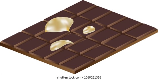 vector image of a brown chocolate bar with three drops of condensed milk
