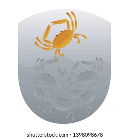 Vector image of a brown crab trying to climb out of a stylized bucket while other grey crabs are trying to stop him. Crabs in a bucket. Crab mentality concept. Behavior concept. svg