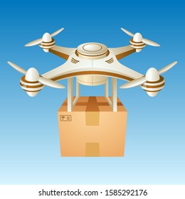 Vector image of a brown delivery drone carrying the box