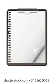 Vector image of the brown folder with the metal clip (holder) with the white paper sheets.