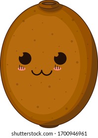 Vektorillustration-Bild von braunem Kiwi, mit kawaiianischen Augen und Lächeln einzeln auf weißem Hintergrund