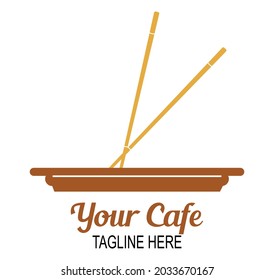 Vector image of a brown plate and two chopsticks criss-crossed on it.