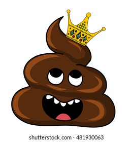 Vector image of brown Shit with crown. Cartoon and Illustration