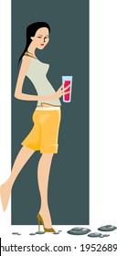 vector image of brunette with juice