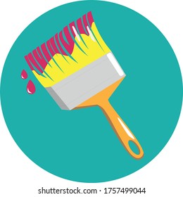 Vector image of brush icon on blue circle background.