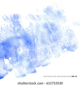 vector image with brush strokes, watercolor look background, hand painted blue color stain backdrop
