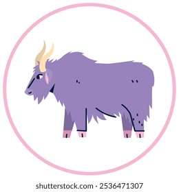 Vector image of buffalo icon inside a circle with pink line