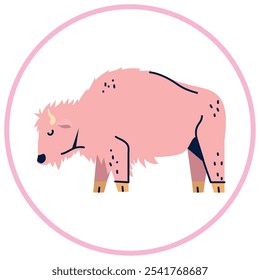 Vector image of buffalo icon inside a circle with pink line