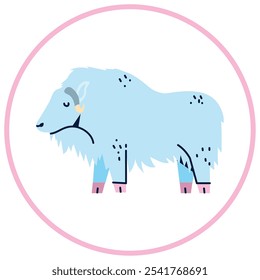 Vector image of buffalo icon inside a circle with pink line