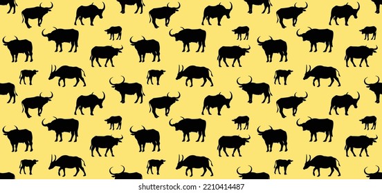 Vector image of an buffalo on yellow background.vector isolated buffalo with black color design illustration