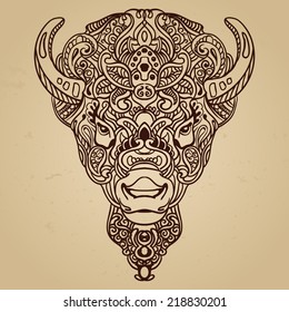 Vector image of a buffalo in the style of mehndi. Graphic design head