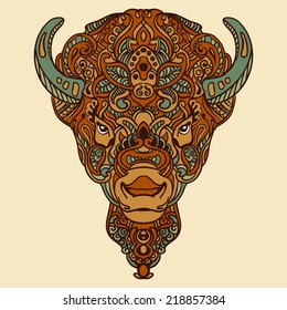 Vector image of a buffalo in the style of mehndi. Graphic design head