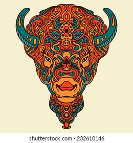 Vector image of a buffalo in the style of mehndi. Graphic design head