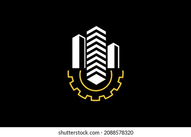 Vector image of building and gear. Perfect for logos or for other graphic purposes