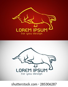 Vector image of an bull design on white background and red background, Logo, Symbol