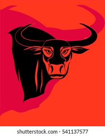 Vector image of an bull design on a red background. Logo, Icon.