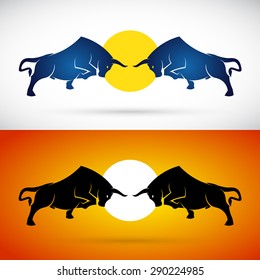 Vector image of a bull fight on white and orange background, Logo, Symbol