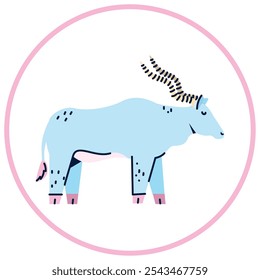 Vector image of bull icon inside a circle with pink line